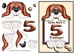 Cute Puppy in Peach Age 5 Card Front