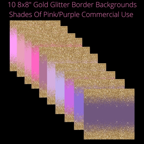 8x8 Gold Glitter Borders Backgrounds Pink/Purple shades 
