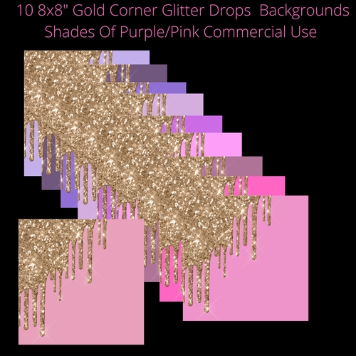 8x8 Gold Corner Glitter Drip Backgrounds Pink/Purple shades 