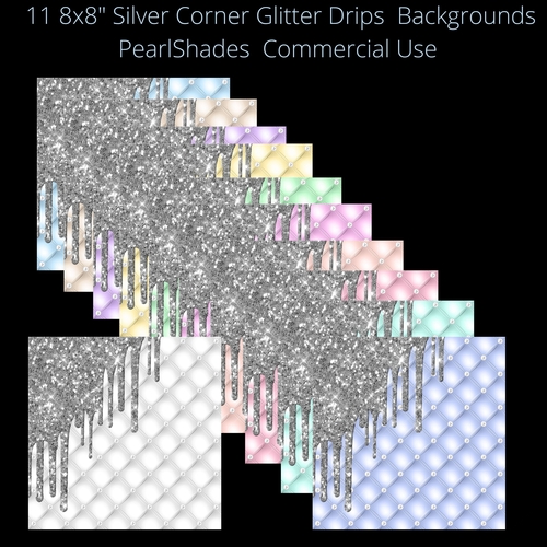 8x8 Silver Corner Glitter Drip Backgrounds Pastel/Pearl shades Diamond texture padding