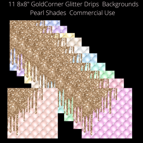 8x8 Gold Corner Glitter Drip Backgrounds Pastel/Pearl shades Diamond texture padding