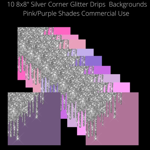 8x8 Silver Corner Glitter Drip Backgrounds PINK/PURPLE shades 