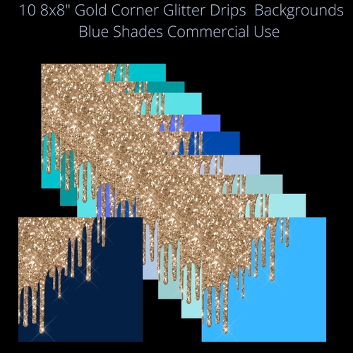 8x8 Gold Corner Glitter Drip Backgrounds blue shades 