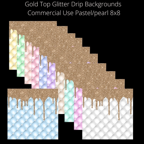 8x8 Gold Top Glitter Drip Backgrounds Pastel/Pearl shades Diamond texture padding