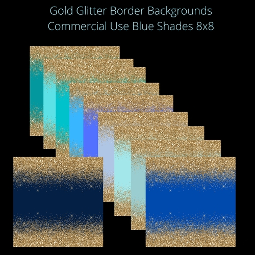 8x8 Gold glitter border Blue shades 8x8