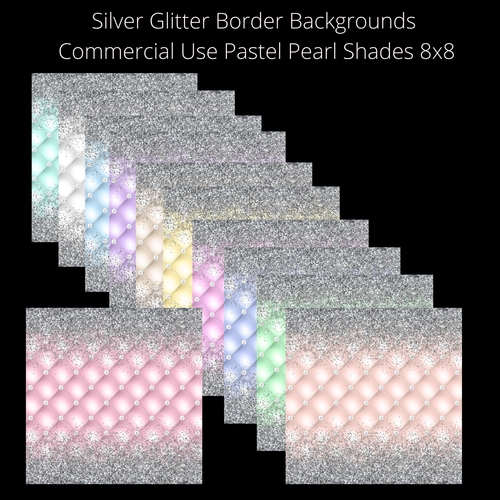 8x8 Silver Glitter Border Backgrounds Pastel/Pearl shades Diamond texture padding