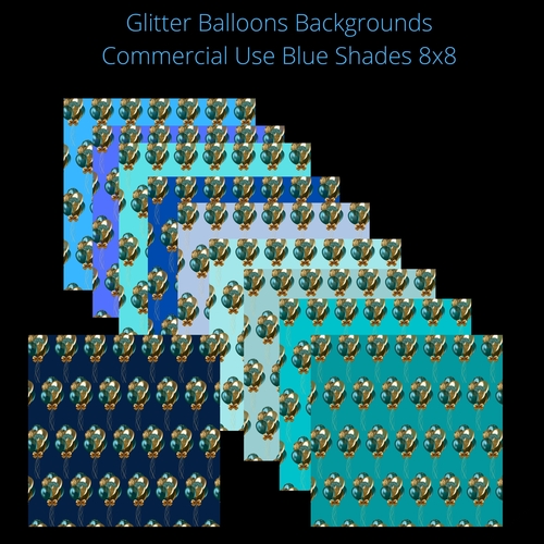 8x8 Gold & blue Glitter Balloons Backgrounds blue shades