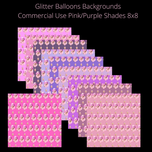 8x8 Gold & pink Glitter Balloons Backgrounds pink & purple shades