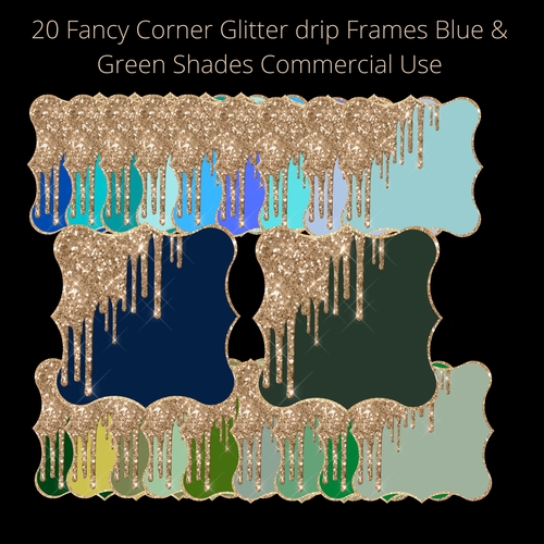 20 Fancy Glitter drip Frames Blue & Green Shades Commercial Use