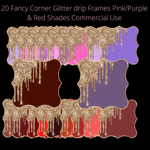 20 Fancy Glitter drip Frames Pink/Purple & Red Shades Commercial Use