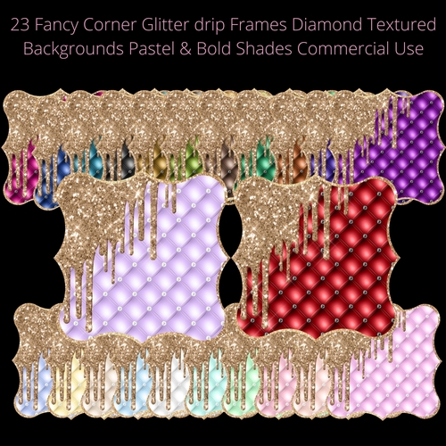 23 Fancy Corner Glitter drip Frames Diamond Texture Pastel & Bold Shades Shades Commercial Use