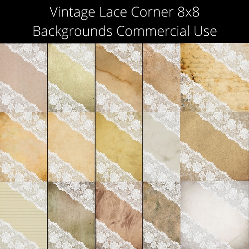 15 Vintage Lace Corners Backgrounds 8x8 Commercial Use