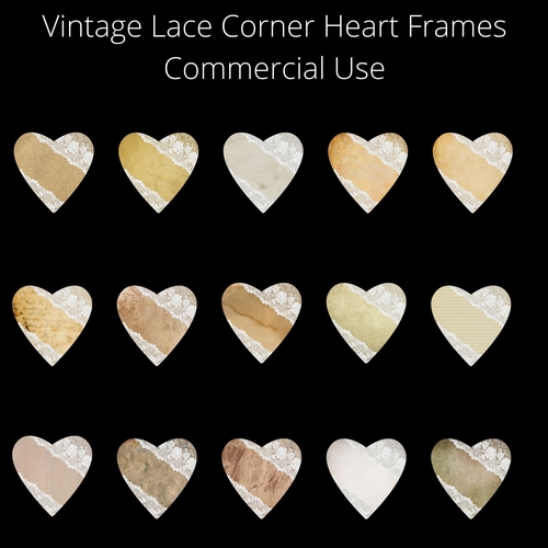 15 Heart Frames Vintage Lace Corners Commercial Use