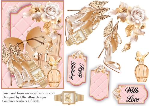 Beautiful Gold and Pink Fashion Card front with decoupage Approx 5x7