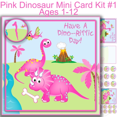 Pink Dinosaur Mini card  kit #1 7x7 Ages 1-12