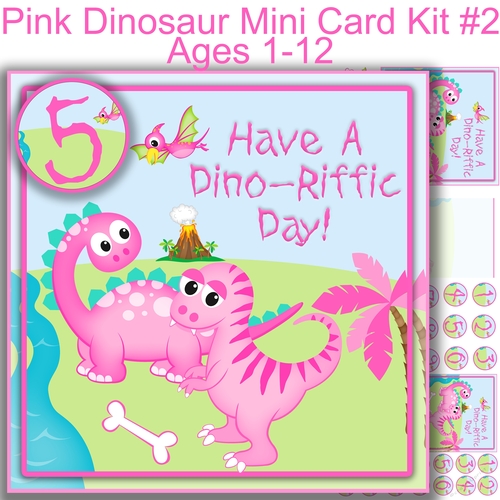 Pink Dinosaur Mini card  kit #2 7x7 Ages 1-12