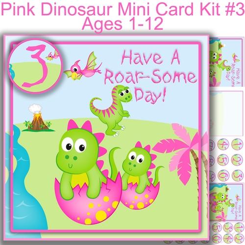 Pink Dinosaur Mini card  kit #3 7x7 Ages 1-12