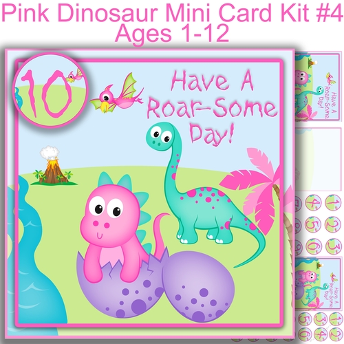 Pink Dinosaur Mini card  kit #4 7x7 Ages 1-12