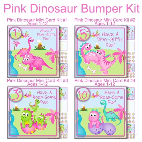 Pink Dinosaur Mini card bumper  kit #1 7x7 Ages 1-12