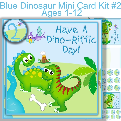 blue Dinosaur Mini card  kit #2 7x7 Ages 1-12