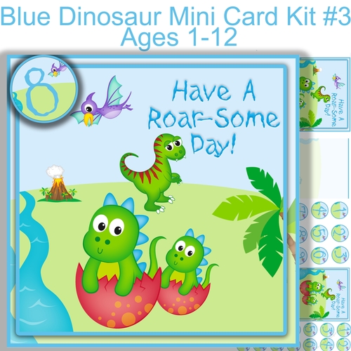 blue Dinosaur Mini card  kit #3 7x7 Ages 1-12