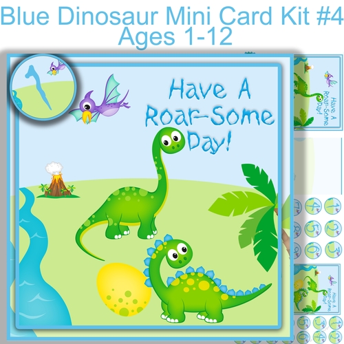 blue Dinosaur Mini card  kit #4 7x7 Ages 1-12