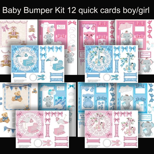 Baby Bumper Kit 12 Card fronts for Boys and Girls