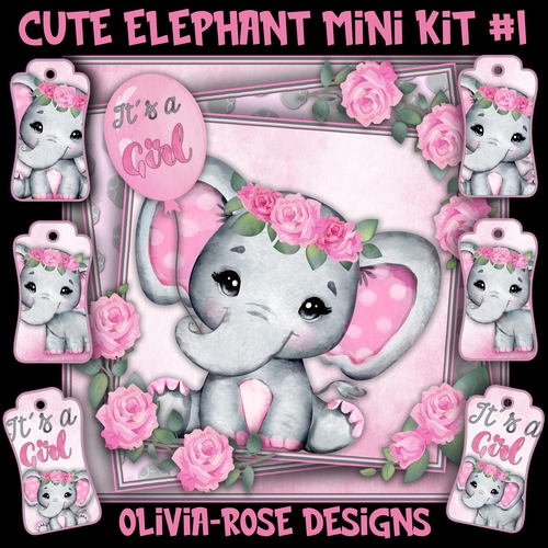 Cute Elephant Mini Card #1   ONLY THE IMAGE**
