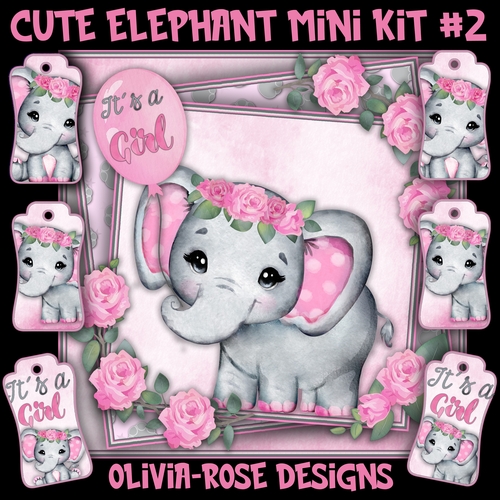 Cute Elephant Mini Card #2   ONLY THE IMAGE**