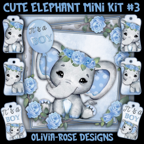 Cute Elephant Mini Card #3   ONLY THE IMAGE**