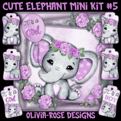 Cute Elephant Mini Card #5   ONLY THE IMAGE**