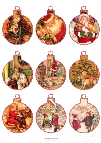 Christmas Vintage Bauble Tags #3