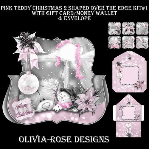 Pink Teddy Christmas 2 Shaped Over The Edge Kit #1   