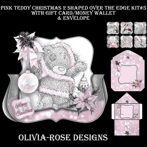 Pink Teddy Christmas 2 Shaped Over The Edge Kit #5   