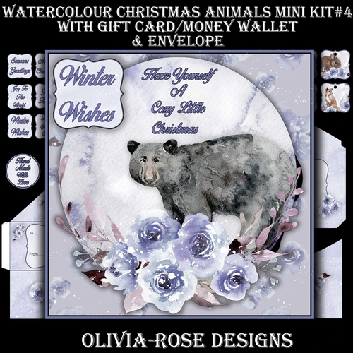 Watercolor Christmas Animals Mini Kit #4 