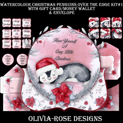 Watercolor Christmas Penguins Over The Edge Mini Kit #1