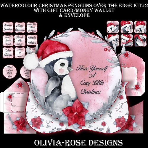 Watercolor Christmas Penguins Over The Edge Mini Kit #2