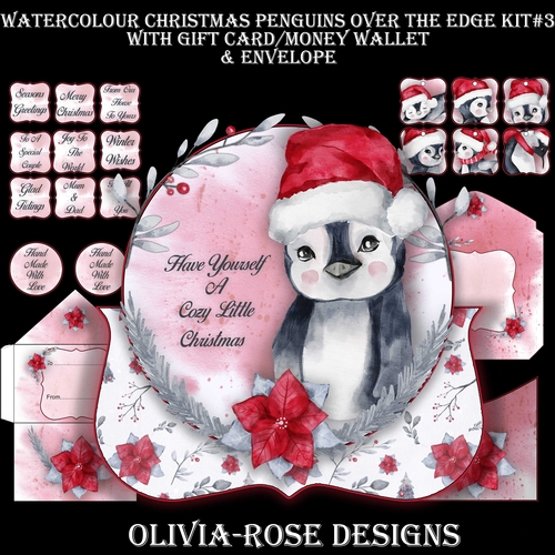 Watercolor Christmas Penguins Over The Edge Mini Kit #3