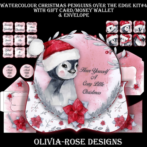 Watercolor Christmas Penguins Over The Edge Mini Kit #4