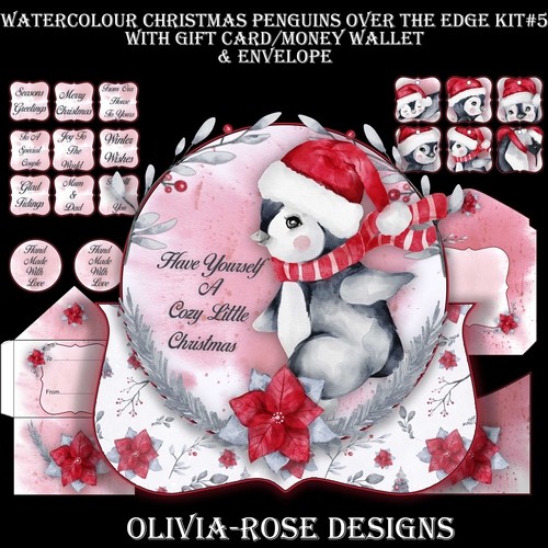 Watercolor Christmas Penguins Over The Edge Mini Kit #5