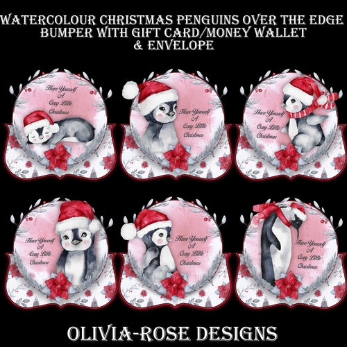 Watercolor Christmas Penguins Over The Edge Bumper Kit #1