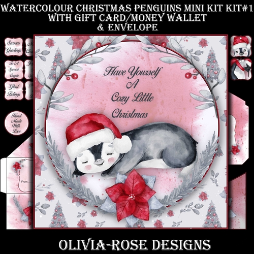 Watercolor Christmas Penguins Mini Kit #1