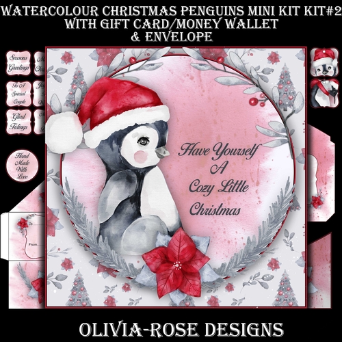 Watercolor Christmas Penguins Mini Kit #2
