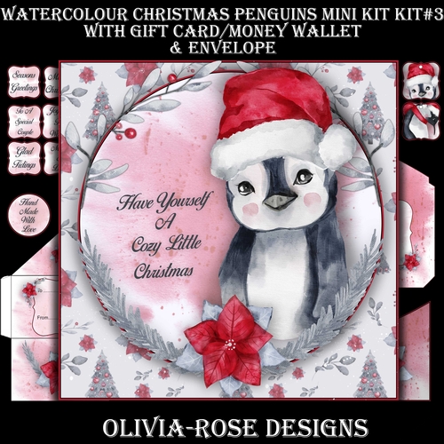 Watercolor Christmas Penguins Mini Kit #3