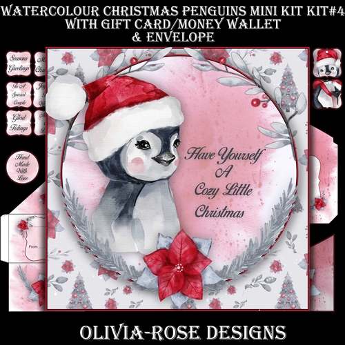 Watercolor Christmas Penguins Mini Kit #4