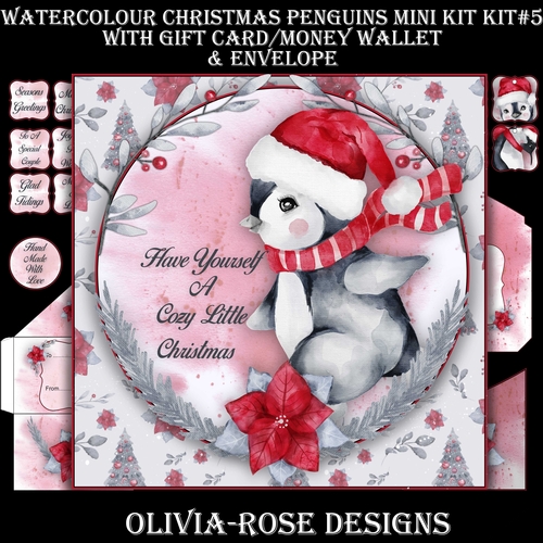Watercolor Christmas Penguins Mini Kit #5