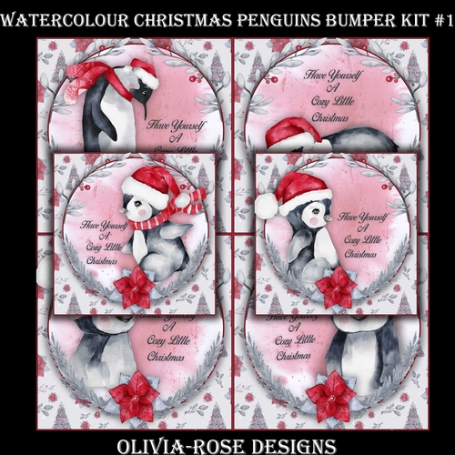 Watercolor Christmas Penguins Bumper Kit #1  