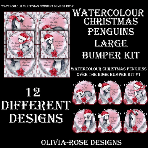 Watercolor Christmas Penguins Large  Bumper Kit #1