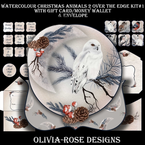 Watercolor Christmas Animals 2 Over The Edge Mini Kit #1   AND AN  TOPPER   JUST THE IMAGE**