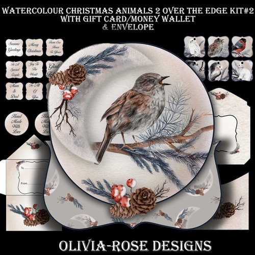 Watercolor Christmas Animals 2 Over The Edge Mini Kit #2   AND AN  TOPPER   JUST THE IMAGE**